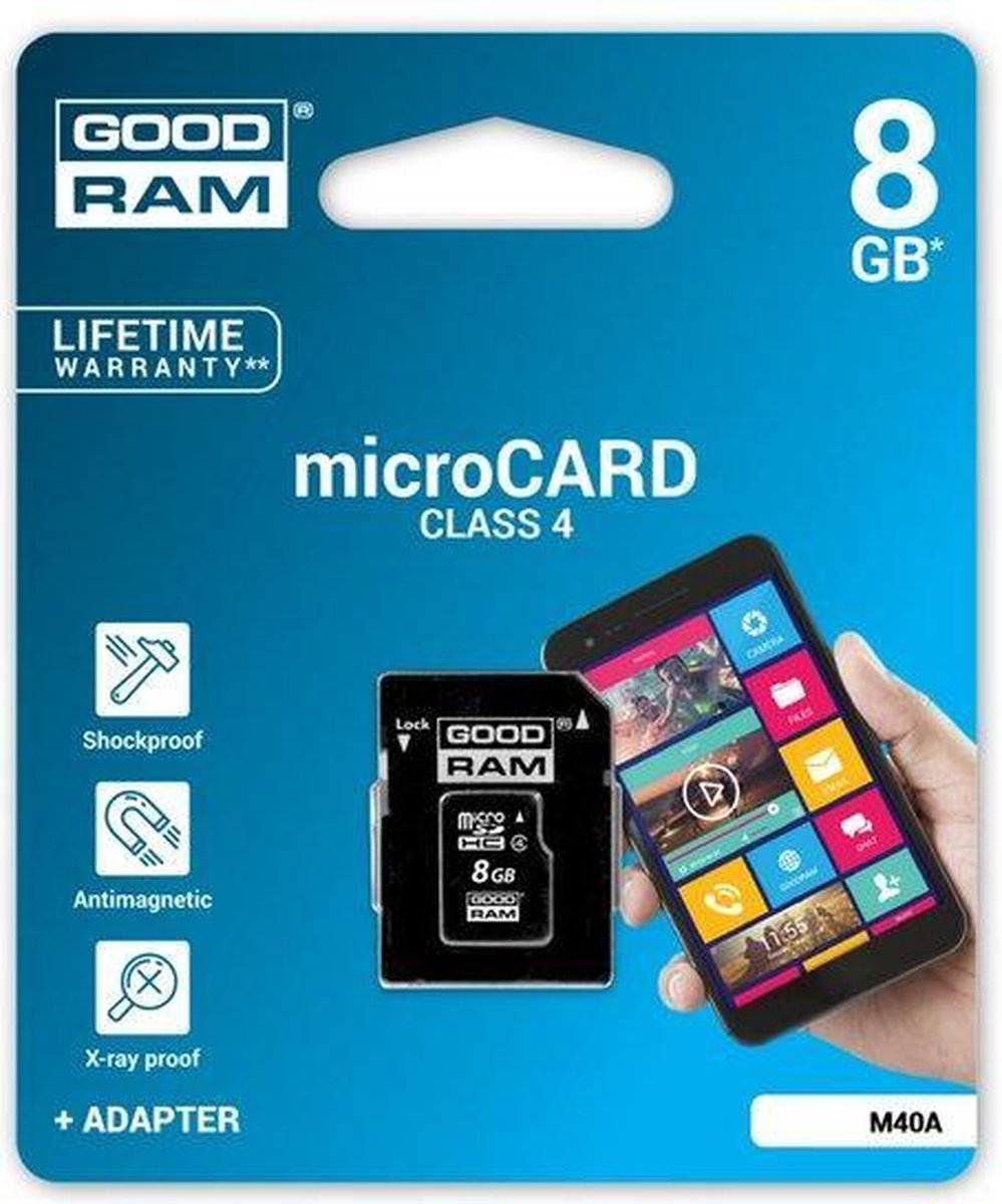 Goodram 8GB Micro SDHC 8GB MicroSDHC Klasse 4 flashgeheugen