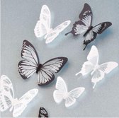 3D Vlinders Met Glitter Stickers / Muurstickers - Zwart / Wit - 18 Stuks