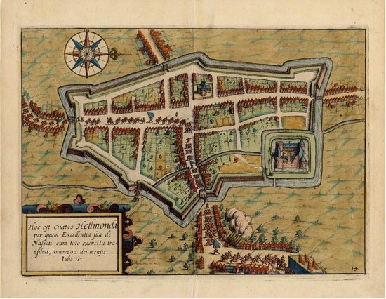 Mooie historische plattegrond, kaart van de stad Helmond, door L. Guicciardini in 1612