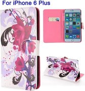 PU Leren Print Wallet iPhone 6(s) plus - Bloemen Paars Roze