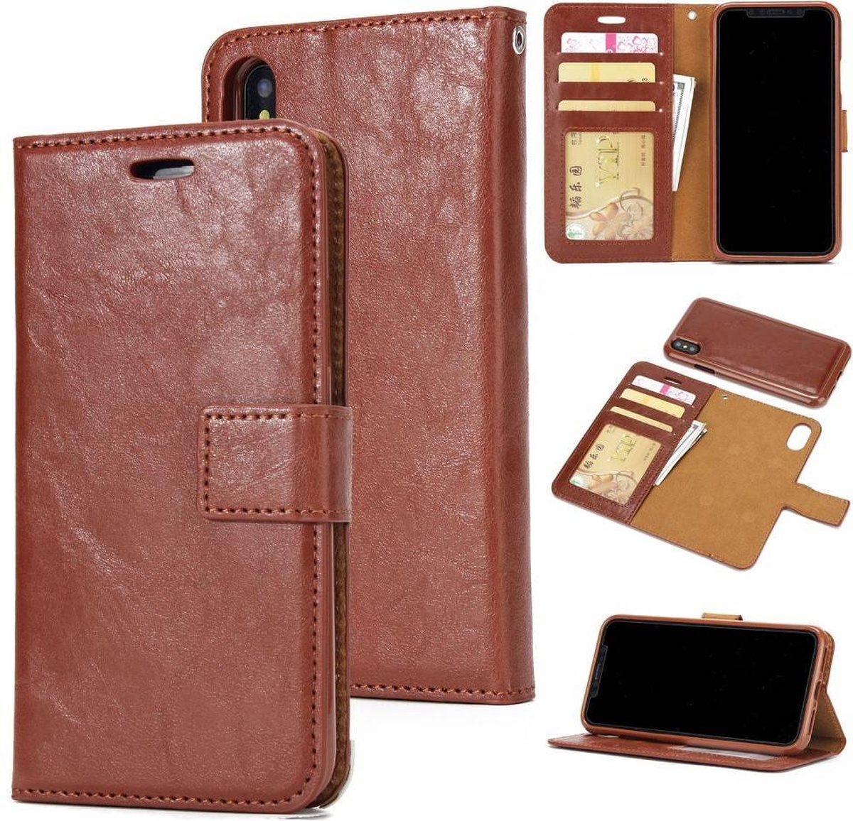 afneembare 2 in 1 crazy horse tpu leren wallet case voor de iphone x bruin
