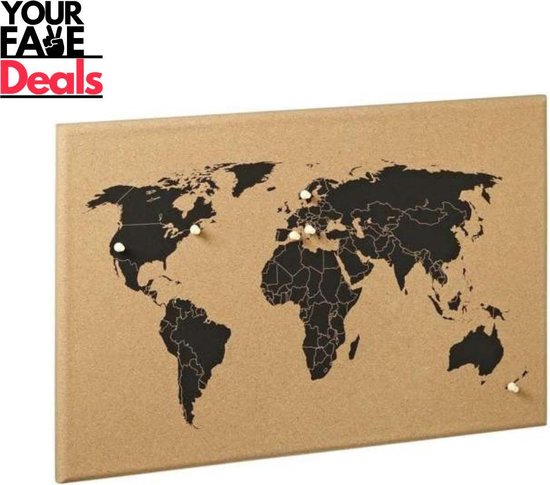 Wereldkaart Kurk Bord | Wereldmap Kurkbord | World Map Cork | Cork Worldmap  |... | bol.com