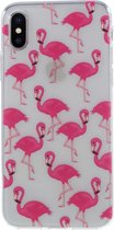 Shop4 - iPhone Xs Hoesje - Zachte Back Case Flamingo's Transparant