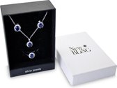 New Bling Gift Set 9NB SET009 62 Sieraden Geschenkset Zilveren Oorbellen 6x8 mm Collier 40+5 cm Ring maat 62 - Solitair Zirkonia steen - Zilverkleurig / Blauw