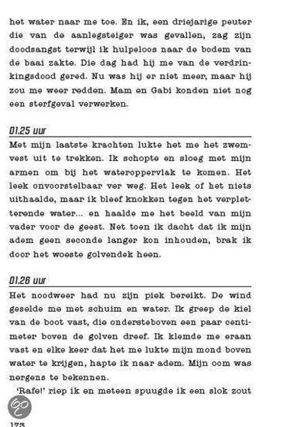 Tekstpagina uit een boek, met een verhaal over het water en een boot.