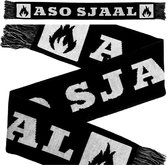 Aso Sjaal – Zwart witte sjaal, gemaakt van 100% poly-acryl wol, met een lengte van 150cm - Beide kanten gebreide print met de tekst ASO SJAAL