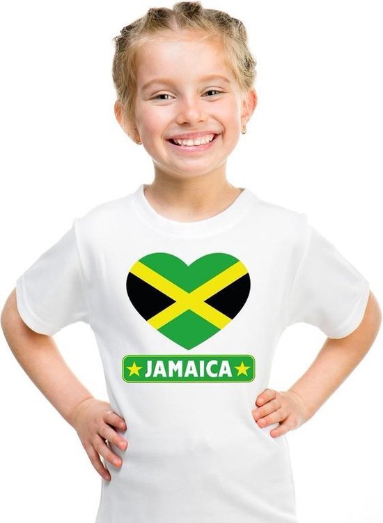 Jamaica kinder t-shirt met Jamaicaanse vlag in hart wit jongens en meisjes