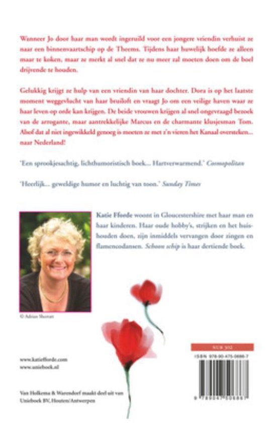 Achterkant van het boek Schoon Schip met een foto van de auteur Katie Fforde.