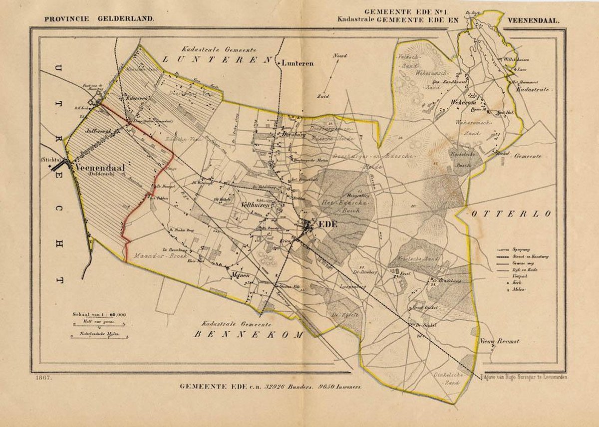 Historische kaart, plattegrond van gemeente Ede ( Ede en Veenendaal) in