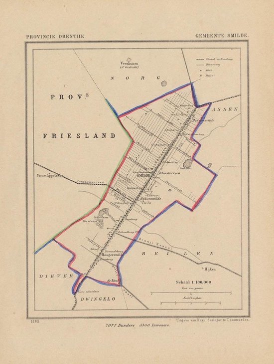 Historische kaart, plattegrond van gemeente Smilde in Drenthe uit 1867 door Kuyper van Kaartcadeau.com