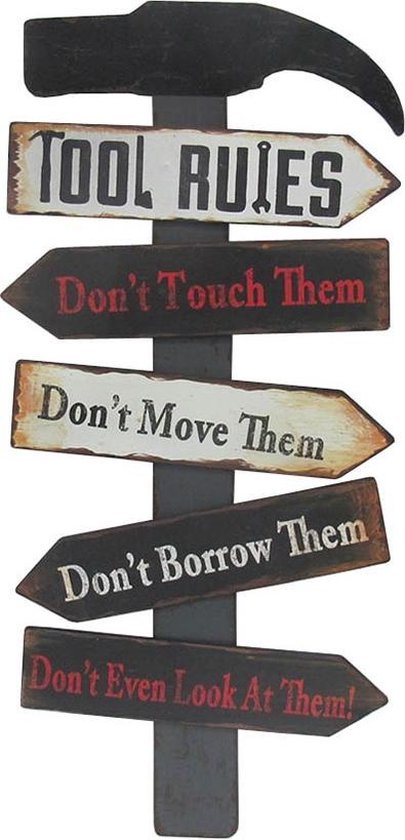 Signs-USA Tool Rules - Gereedschap - Retro Wandbord - Hout