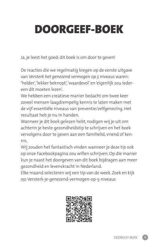 Pagina 5 van het boek 'DOORGEEF-BOEK' met QR-code.