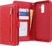 Samsung Galaxy A6+ 2018 hoesje - CaseBoutique - Rood - Kunstleer - Met Rits Vakje Muntvakje