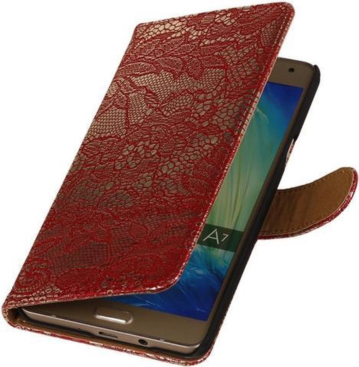 Rood Lace Booktype Samsung Galaxy A7 A700F (2015) Wallet Cover Hoesje