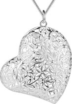 Hart bloemen hanger met ketting snake schakel