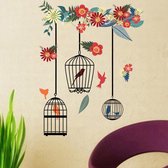 Vogelkooi Met Bloemen Sticker / Vogels en Bloemen Muursticker / Muurstickers Woonkamer / Slaapkamer / Wanddecoratie / Muurdecoratie / Bloemen Muursticker / Dieren – Vogels