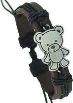 Fako Bijoux® - Armband - Leder - Teddybeer - Bruin/Zwart