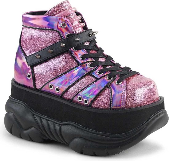 Neptune-100 glitter unisex plateau sneakers met spikes roze - (EU 36 = US 4) - Demonia