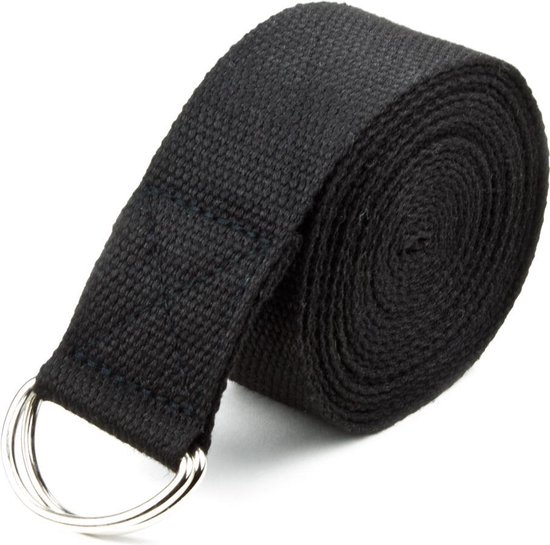 Yoga riem zwart - yoga belt black - 180cm - katoen - cotton | bol.com
