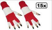 15x Paar Vingerloze handschoenen rood/wit