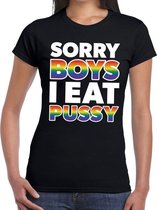 Sorry boys i eat pussy gay pride t-shirt zwart met regenboog tekst voor dames -  Gay pride/LGBT kleding S