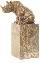 Beeld brons Bronzen zittende neushoorn - Dierenrijk - 22 cm hoog