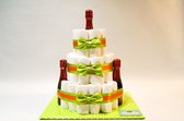 Luiertaart - Pampertaart Neutraal 3 Laags Mini Cava - 51 Pampers - Groen Oranje