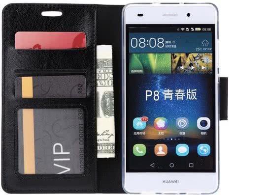 Zorgvuldig lezen gordijn breng de actie Huawei P8 Lite book wallet case hoesje Zwart | bol.com
