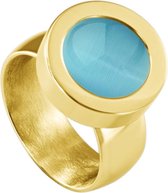 Quiges RVS Schroefsysteem Ring Goudkleurig Glans 16mm met Verwisselbare Cat's Eye Blauw 12mm Mini Munt