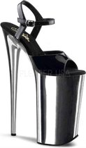 Pleaser Sandaal met enkelband, Paaldans schoenen -36 Shoes- BEYOND-009 Paaldans schoenen Zwart/Zilverkleurig