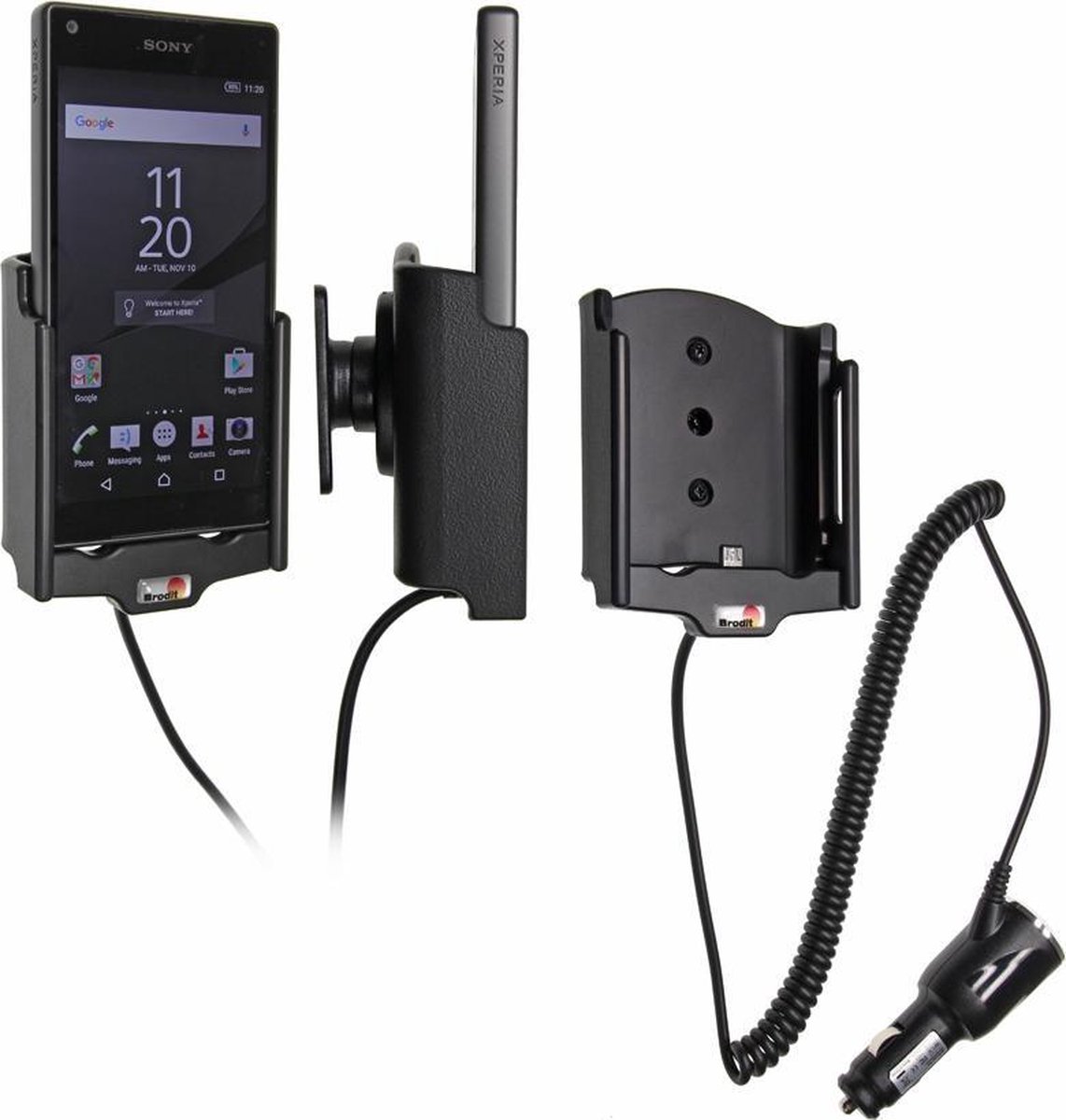 Brodit houder geschikt voor Sony Xperia Z5 Compact Actieve houder met 12/24V lader