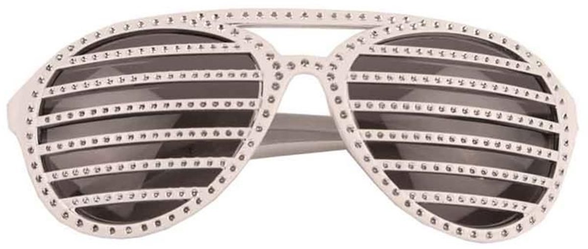 Witte Disco Bril " Shuttershade" met dots |Witte Bril lamellen | Party| Disco Bril| Vrijgezellen party