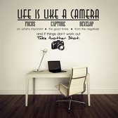 Muursticker tekst 'Life is a camera' 35x68