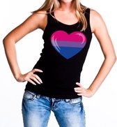 Bi hart gay pride tanktop/mouwloos shirt zwart voor dames XL