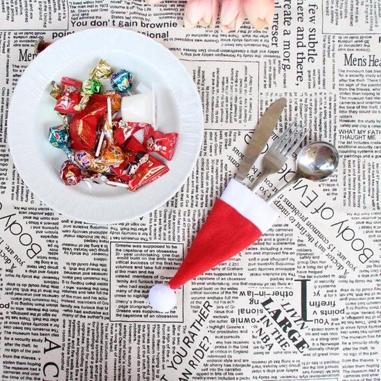 Kerst - Bestekhouders - Kerstmuts - 5 stuks - Kerstdecoratie