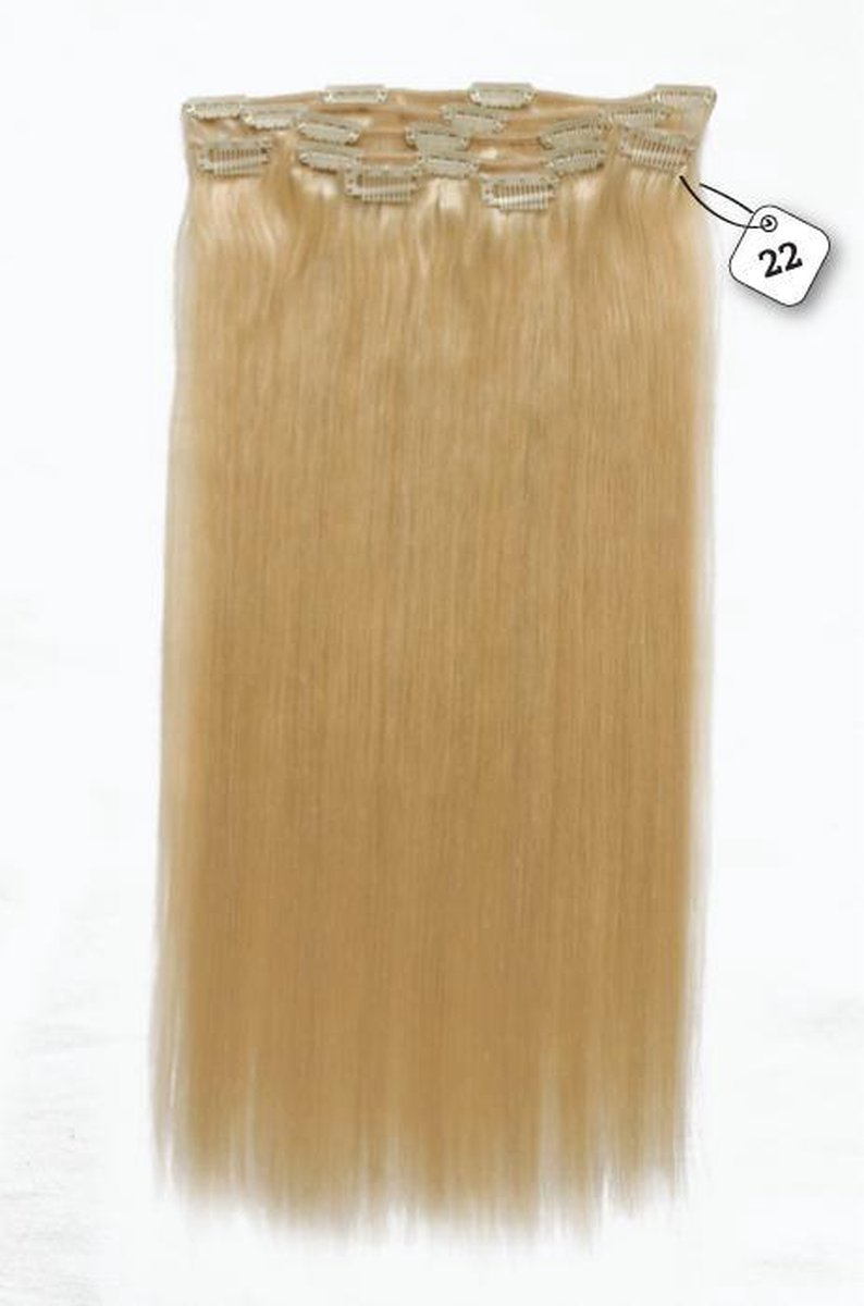 100% Human Hair, Straight Clip in Extensions, 18 inch, kleur #22 Hollywood Blonde