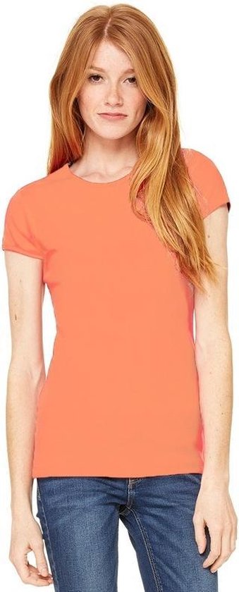 t-shirt koraal oranje met ronde hals voor dames - Dameskleding shirtjes |