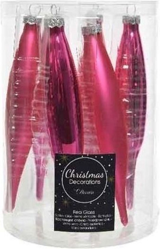6x Fuchsia roze glazen pegels kerstballen 15 cm - Glans/mat - Kerstboomversiering... bol.com