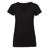 Basic V-hals t-shirt vintage washed zwart voor dames - Dameskleding t-shirt zwart XS (34/46)