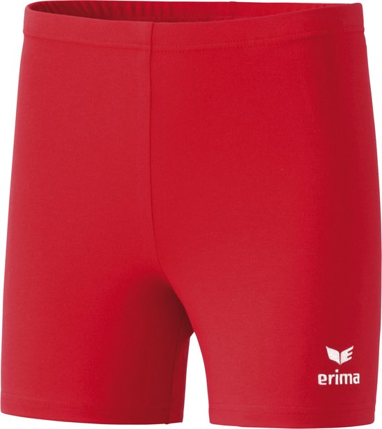 Klassieke rode korte sportbroek voor dames met wit Erima logo op de pijp.