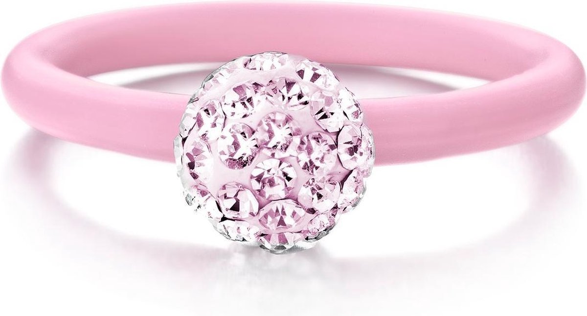 Colori 4 RNG00087 Siliconen Ring met Steen - Kristal Bal 8 mm - One-Size - Licht Roze