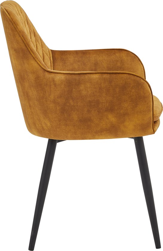 Colenis® - Chaise de salle à manger Laura - Set de 6 - Miel doré - Velours Adoré - Industriel - Avec accoudoir