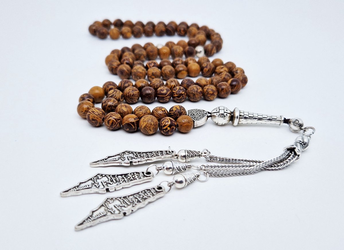 Handgemaakte tesbih "Tasbih" natuursteen "Jaspis van olifantenhuid" - Aantal kralen 99 - Diameter kralen 8MM - met metaal tassel "Palestina" - Een mooi cadeau-idee