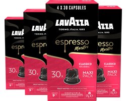 Lavazza Espresso Classico Koffiecups - 120 Cups - 100% Arabica Koffie - Intensiteit: 9/13 - 4 x 30 Aluminium Capsules - Geschikt voor Nespresso