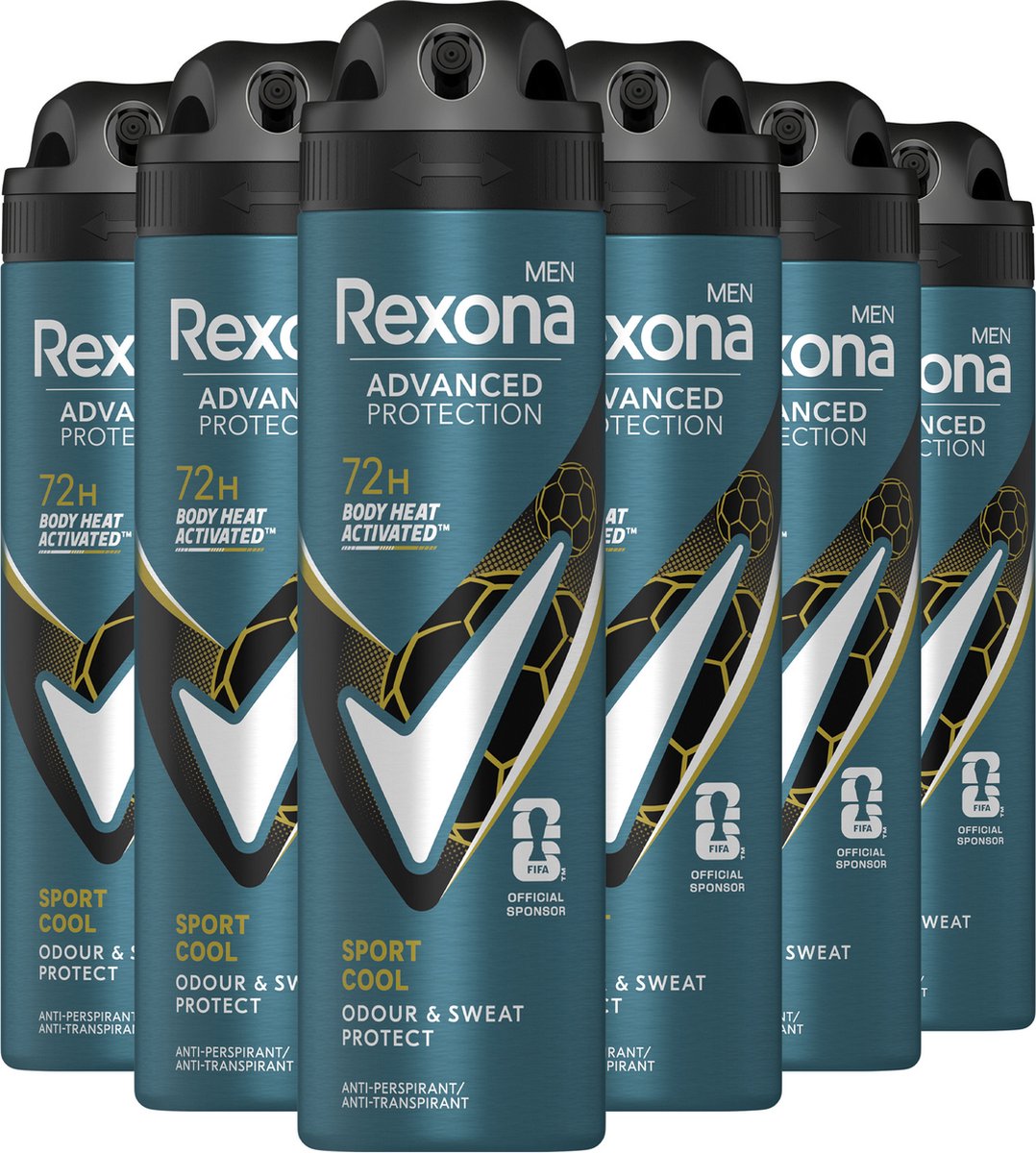 Rexona Men Advanced Protection Anti-Transpirant Deodorant Spray - Sport Cool - met Body Heat Activated Technologie - 6 x 150 ml