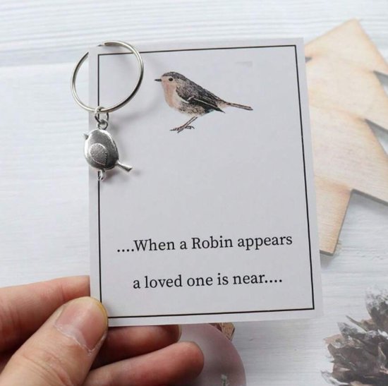 Vogel Robin - Sleutelhanger - Gelukshanger - Hangertje - Robin - Roodborstje - Vogel - Bird - Key Chain - Met Kaartje Met Tekst