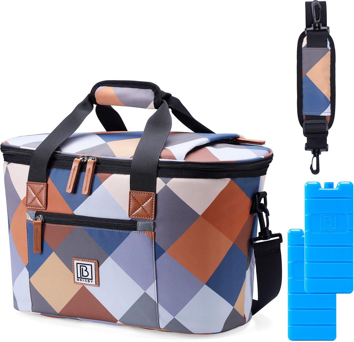 Brisby Koeltas – Boodschappentas – Shopper – Schoudertas 21L – Inclusief Koelelementen en dubbele lunchbox - Blok