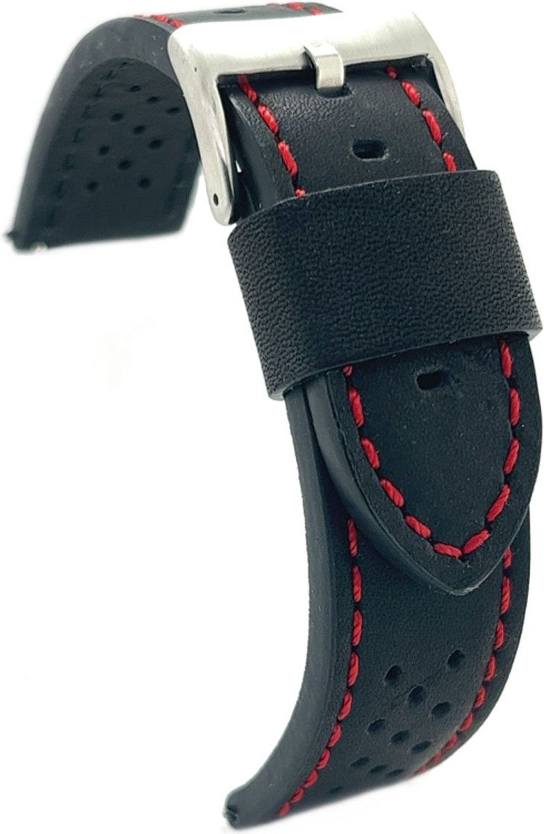 Diloy-22mm-heren-horlogeband-sportief-zwart met rood-22 mm