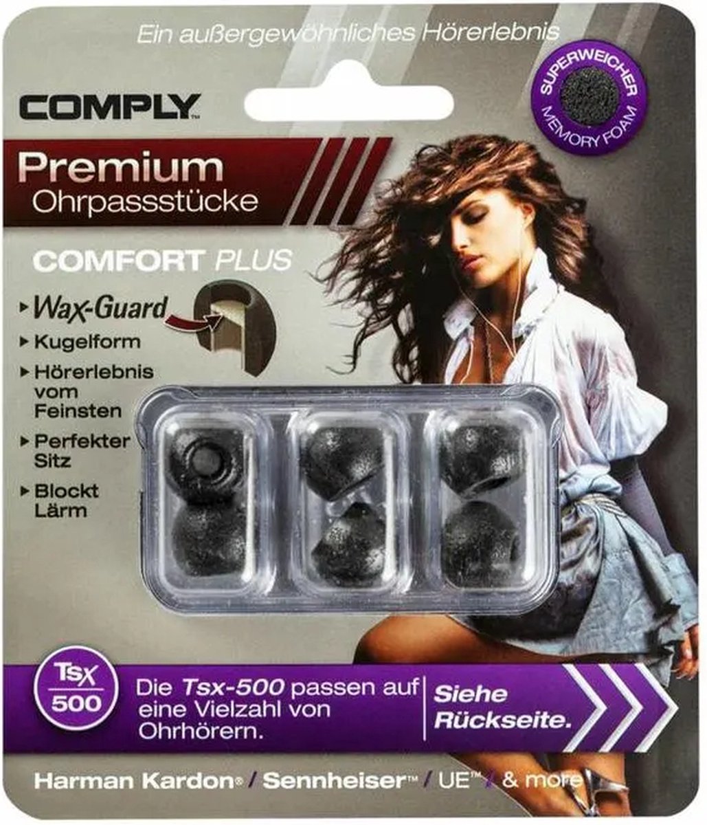 Comply Foam TSX-500 - small - zwart -schuim - met waxguard - 3 paar