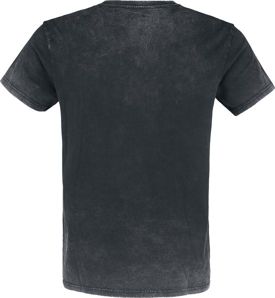 Donkergrijs t-shirt met wash-effect, van de achterkant gezien. Korte mouwen.